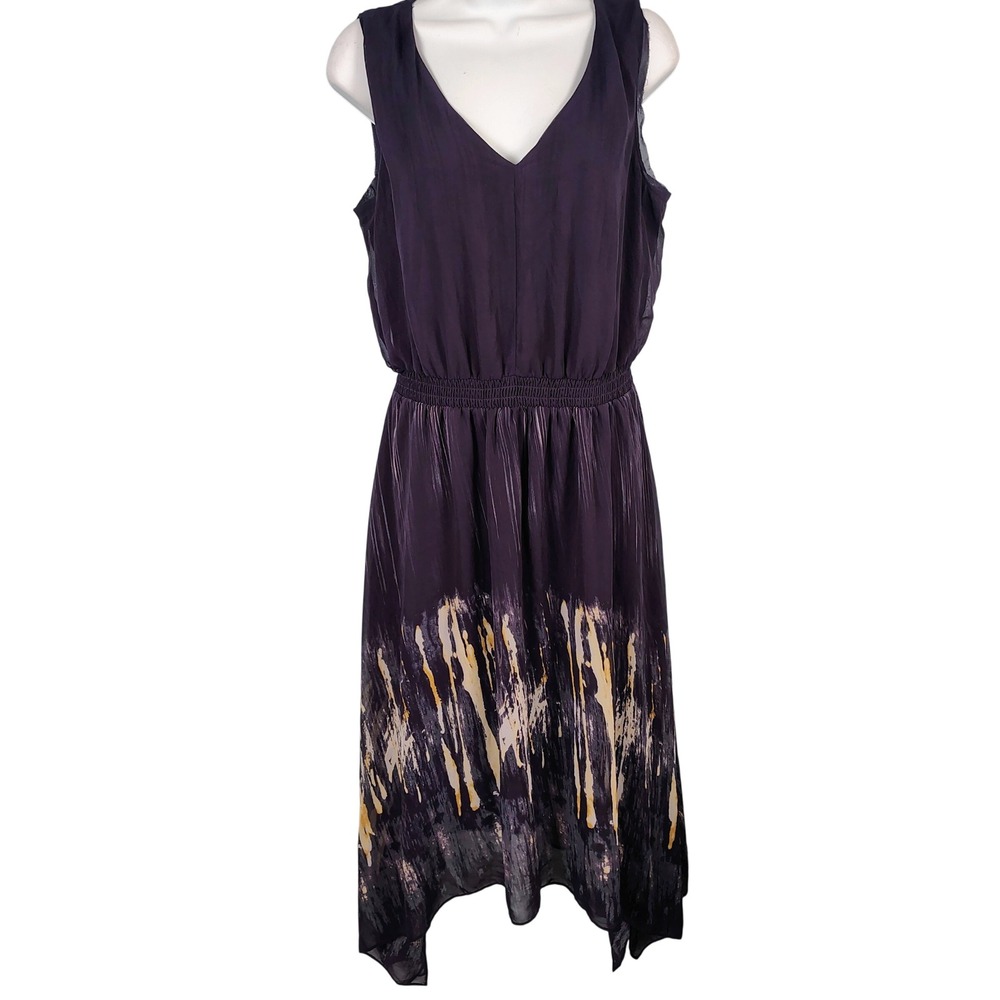 Simply Vera Womens L Handkerchief Hem Dress Purple Abstract Whimsigoth Chiffon